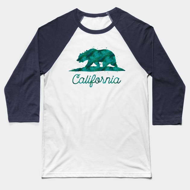 Green Watercolor California State Flag Bear Baseball T-Shirt by heartlocked